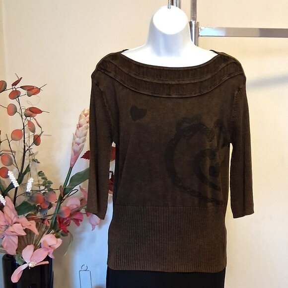 NWT Dark Brown 3/4 Sleeves Cardigan Knitwear Lightweight Ladies Sweater - Picture 1 of 8
